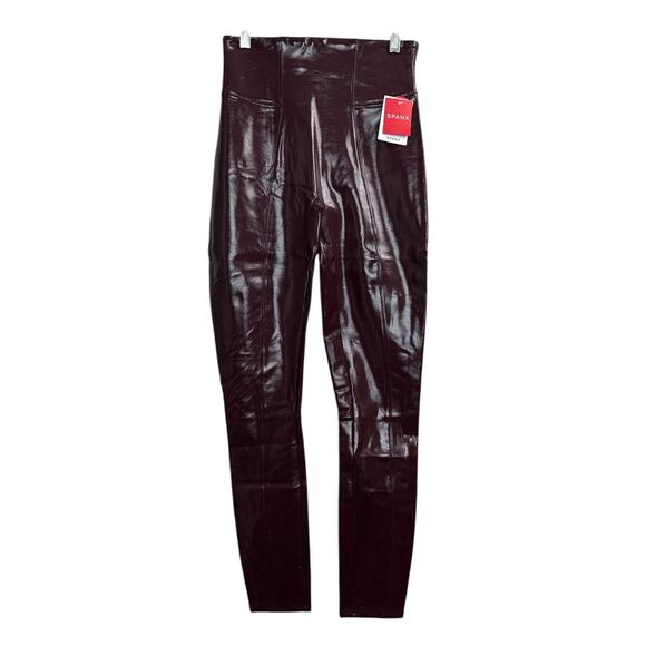 NWT Spanx Faux Patent Leather Burgundy Leggings Women’s Size Small - Picture 4 of 10